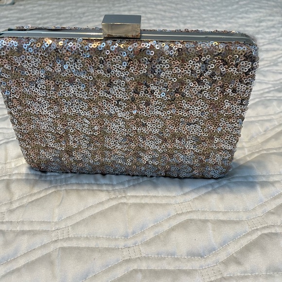 White House black market gold sequin handbag used once